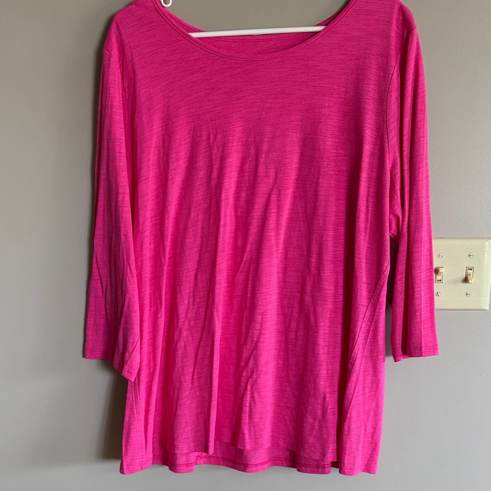 Fuchsia 3/4 Sleeve Slub Knit Top